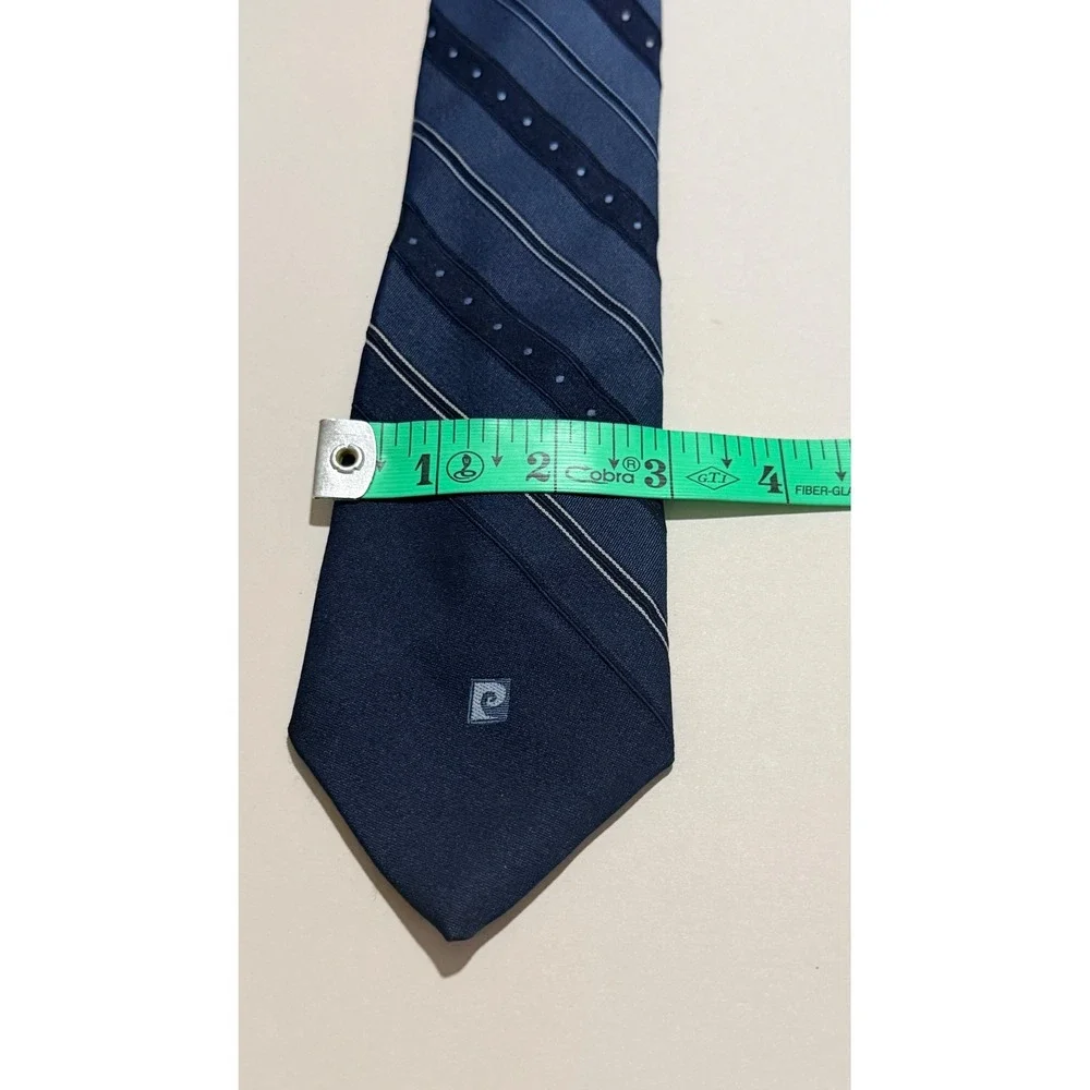 Pierre Cardin Necktie 1970s Blue Striped Polka Dot Wide Blade Vintage Tie